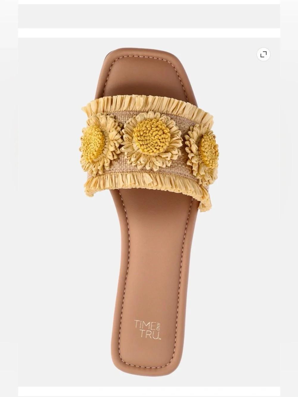 Time and Tru Yellow Raffia Floral Slide Sandal